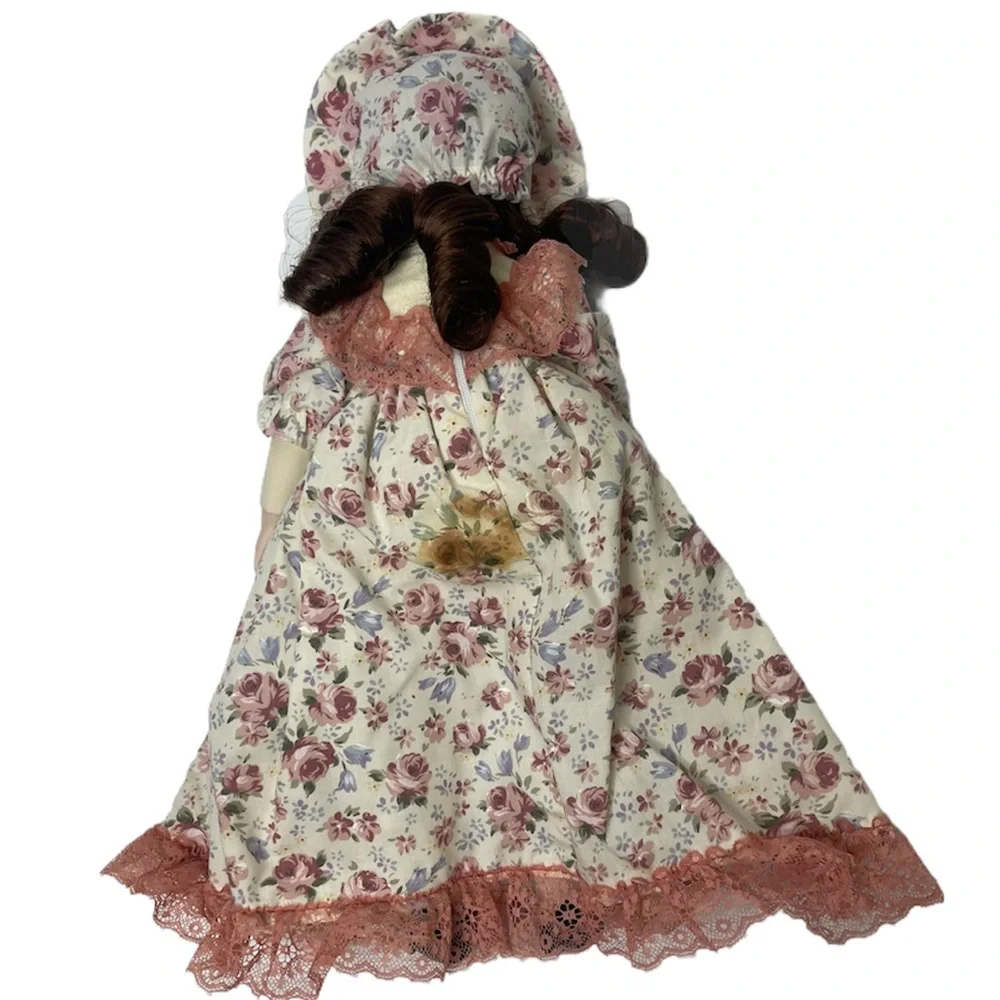 Vintage Victorian Porcelain Doll Floral Lace Cottage Core Flower Prairie Dress